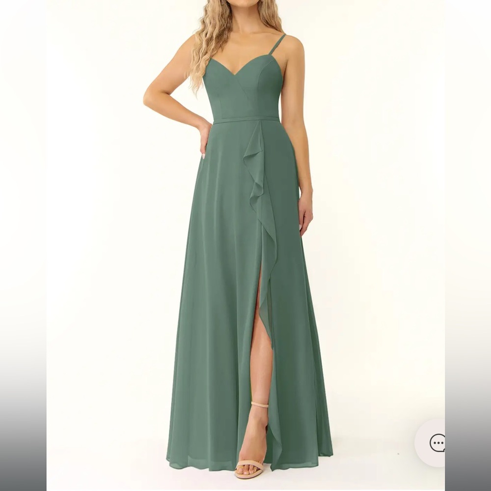 Azazie Naeem Eucalyptus bridesmaid dress